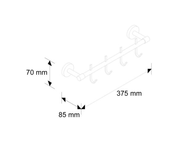 Drążek L300 mm z czterema haczykami Drążek L300 mm z czterema haczykami