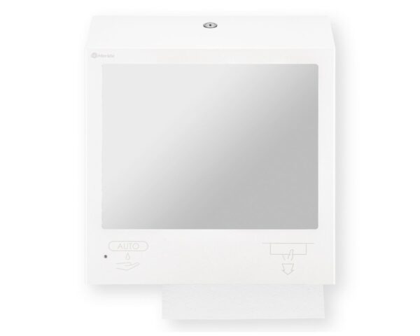 Pojemnik na ręczniki składane z bezdotykowym automatycznym dozownikiem mydła w pianie i z lustrem ze stali SuperMirror „3 w 1" MERIDA STELLA SLIM WHITE LINE COMBO, biały Pojemnik na ręczniki składane z bezdotykowym automatycznym dozownikiem mydła w pianie i z lustrem ze stali SuperMirror „3 w 1" MERIDA STELLA SLIM WHITE LINE COMBO, biały