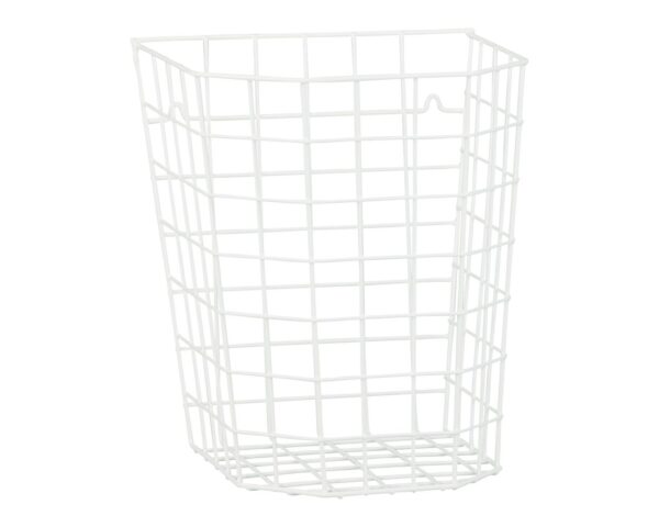 Kosz siatkowy wiszący o pojemności 22 l, wykonany z prętów powlekanych białym polietylenem Kosz siatkowy wiszący o pojemności 22 l, wykonany z prętów powlekanych białym polietylenem