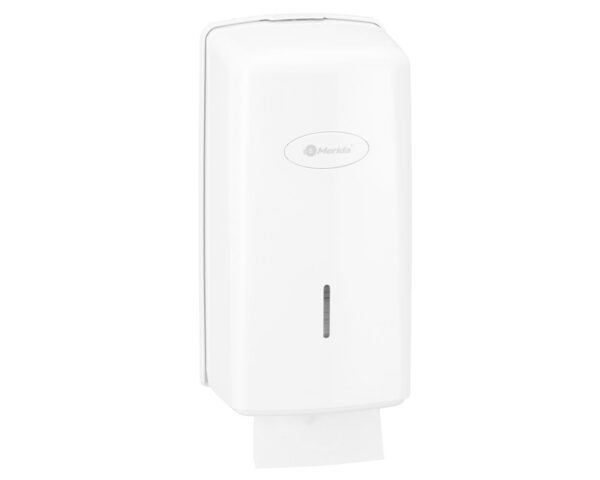 Pojemnik na papier toaletowy w listkach MERIDA ONE, pojemność do 450 szt., tworzywo ABS, biały Pojemnik na papier toaletowy w listkach MERIDA ONE, pojemność do 450 szt., tworzywo ABS, biały