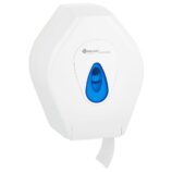 Pojemnik na papier toaletowy MERIDA TOP MINI, tworzywo ABS, biały, okienko niebieskie