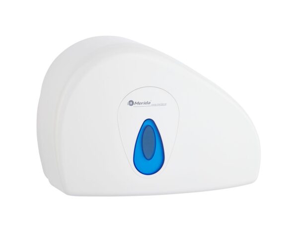 Pojemnik na papier toaletowy MERIDA TOP DUO z uchwytem na resztkę rolki, tworzywo ABS, biały, okienko niebieskie