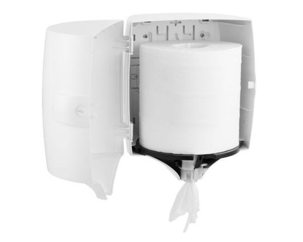 Pojemnik na ręczniki w rolach w systemie listkowym MERIDA ONE CENTER PULL, tworzywo ABS, biały Pojemnik na ręczniki w rolach w systemie listkowym MERIDA ONE CENTER PULL, tworzywo ABS, biały