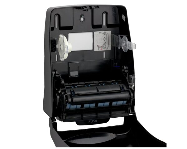 Mechaniczny podajnik ręczników papierowych w rolach MERIDA ONE AUTOMATIC MAXI, tworzywo ABS, czarny Mechaniczny podajnik ręczników papierowych w rolach MERIDA ONE AUTOMATIC MAXI, tworzywo ABS, czarny