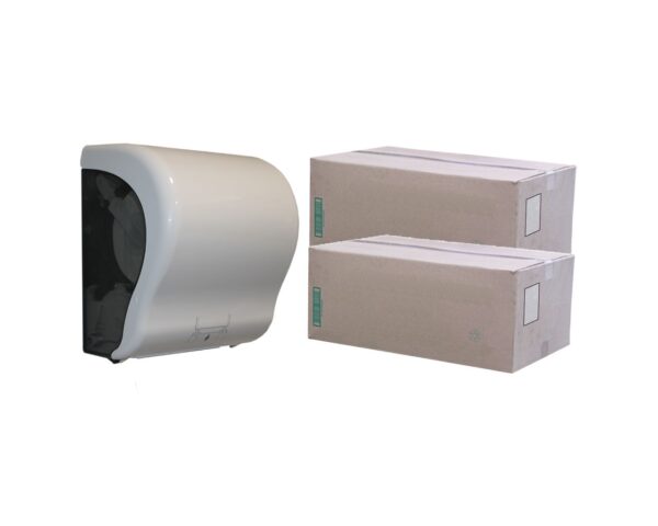 Podajnik ręczników MERIDA LUX CUT za 125 zł netto z 2 kartonami ręczników TOP AUTOMATIC RAB302