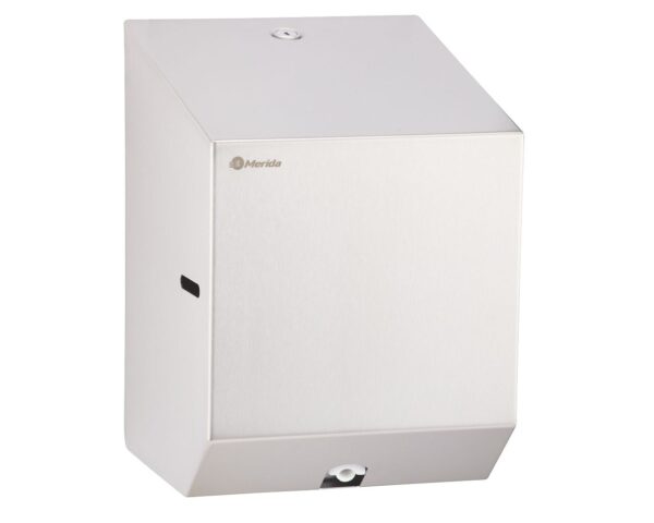 Pojemnik na ręczniki papierowe w rolach lub papier toaletowy w systemie listkowym MERIDA STELLA MINI, stal matowa Pojemnik na ręczniki papierowe w rolach lub papier toaletowy w systemie listkowym MERIDA STELLA MINI, stal matowa