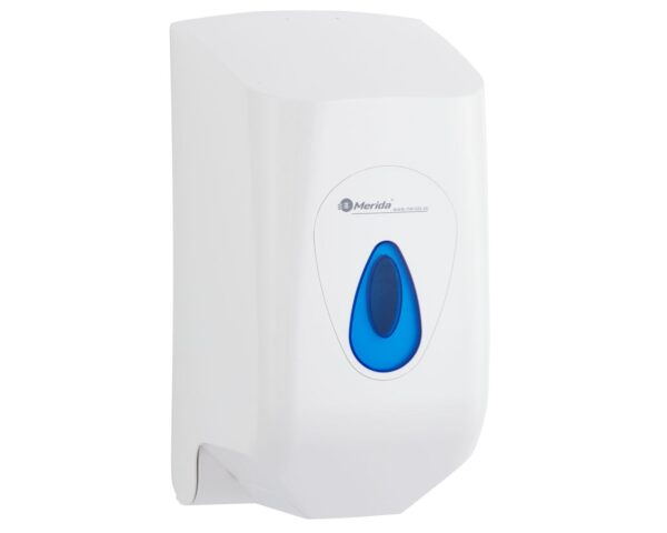 Pojemnik na ręczniki papierowe w rolach MERIDA TOP MINI, tworzywo ABS, biały, okienko niebieskie