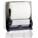Mechaniczny podajnik ręczników papierowych w rolach MERIDA TOP AUTOMATIC MAXI, tworzywo ABS, biały połysk, okienko szare