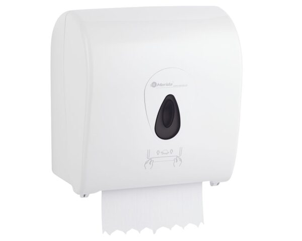 Mechaniczny podajnik ręczników papierowych w rolach MERIDA TOP AUTOMATIC MAXI, tworzywo ABS, biały połysk, okienko szare Mechaniczny podajnik ręczników papierowych w rolach MERIDA TOP AUTOMATIC MAXI, tworzywo ABS, biały połysk, okienko szare