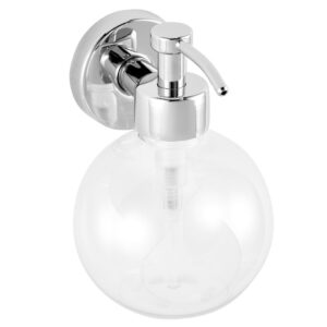 Dozownik mydła w płynie z pojemnikiem w kształcie kuli mocowany do ściany, pojemność zbiornika 150 ml, chromowany mosiądz