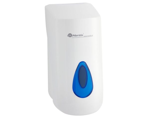 Dozownik mydła w płynie lub kremu do rąk MERIDA TOP MAXI na jednorazowe wkłady 880 ml, tworzywo ABS, biały, okienko niebieskie