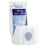 Dozownik nasączonych chusteczek do dezynfekcji rąk i powierzchni na jednorazowe wkłady MERIDA TOP biały, okienko czerwone