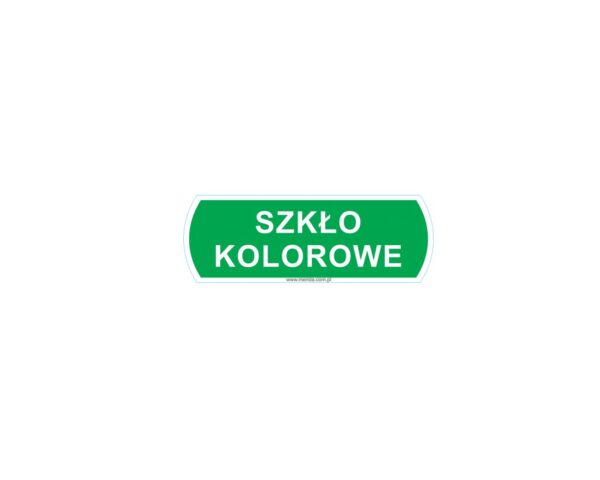 Naklejka na kosz do segregacji - szkło kolorowe, mała, wymiar 10 X 3,5 cm