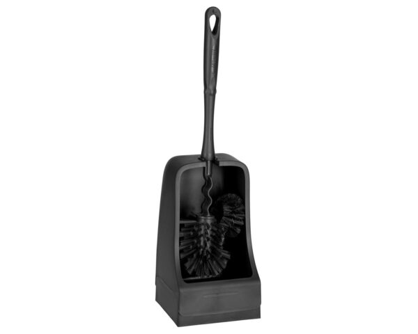 Szczotka do WC z uchwytem i z końcówką do czyszczenia wewnętrznej krawędzi muszli, kolor czarny Szczotka do WC z uchwytem i z końcówką do czyszczenia wewnętrznej krawędzi muszli, kolor czarny