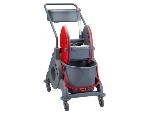 Wózek dwuwiadrowy 30 l (2 x 15 l), z kuwetą 8 l, czerwona prasa Wózek dwuwiadrowy 30 l (2 x 15 l), z kuwetą 8 l, czerwona prasa