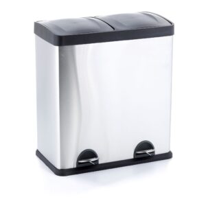 Kosz pedałowy do segregacji, dwukomorowy, 2 x 30 l, stal matowa