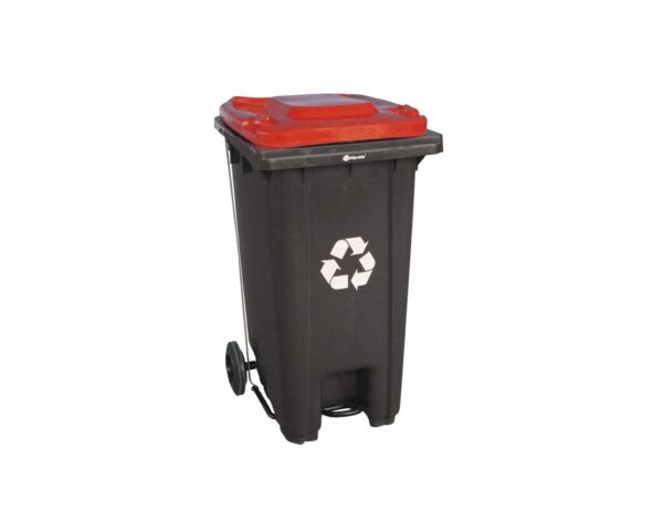 Kosz na odpady SZARY, na kółkach, otwierany przyciskiem pedałowym 120 l, bez pokrywy Kosz na odpady SZARY, na kółkach, otwierany przyciskiem pedałowym 120 l, bez pokrywy