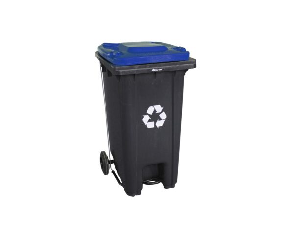 Kosz na odpady SZARY, na kółkach, otwierany przyciskiem pedałowym 120 l, bez pokrywy Kosz na odpady SZARY, na kółkach, otwierany przyciskiem pedałowym 120 l, bez pokrywy