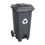 Kosz na odpady SZARY, na kółkach, otwierany przyciskiem pedałowym 120 l, bez pokrywy