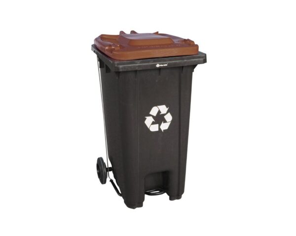 Kosz na odpady SZARY, na kółkach, otwierany przyciskiem pedałowym 240 l, bez pokrywy Kosz na odpady SZARY, na kółkach, otwierany przyciskiem pedałowym 240 l, bez pokrywy