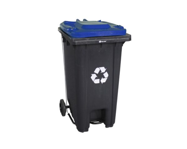Kosz na odpady SZARY, na kółkach, otwierany przyciskiem pedałowym 240 l, bez pokrywy Kosz na odpady SZARY, na kółkach, otwierany przyciskiem pedałowym 240 l, bez pokrywy