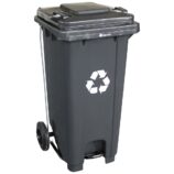 Kosz na odpady SZARY, na kółkach, otwierany przyciskiem pedałowym 240 l, bez pokrywy