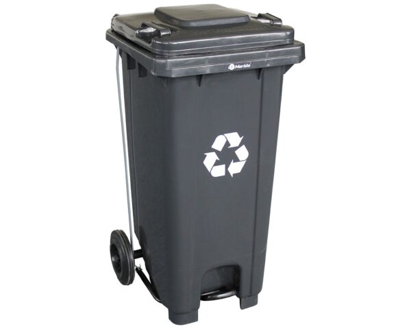 Kosz na odpady SZARY, na kółkach, otwierany przyciskiem pedałowym 240 l, bez pokrywy