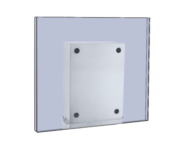 Wnękowy pojemnik na ręczniki składane montowany za lustrem, spód skośny, stal ma towa Wnękowy pojemnik na ręczniki składane montowany za lustrem, spód skośny, stal ma towa