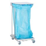 Stelaż na worki, z wolno opadającą pokrywą i przyciskiem pedałowym, na kółkach, stal matowa