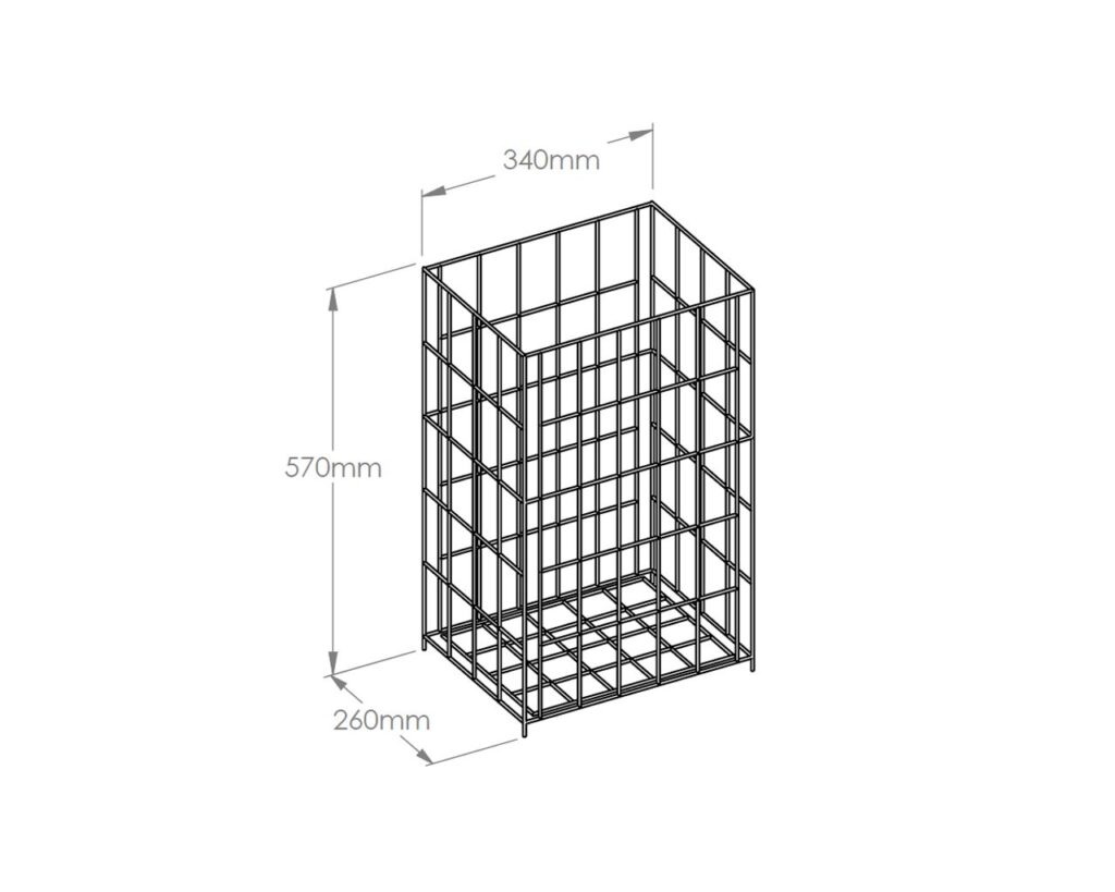 Kosz siatkowy stojący o poj. 47 l, wykonany z prętów powlekanych czarnym polietylenem