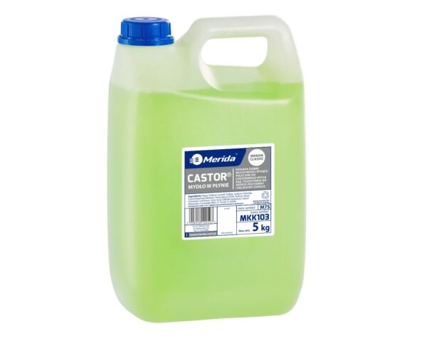 Mydło w płynie MERIDA CASTOR seledynowe, kanister 5 kg, zapach kwiatowy Mydło w płynie MERIDA CASTOR seledynowe, kanister 5 kg, zapach kwiatowy