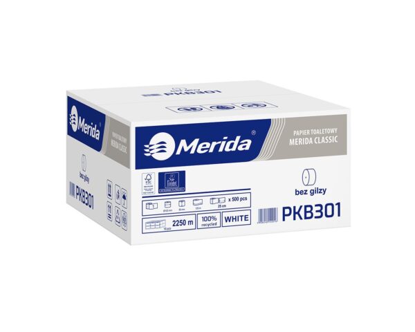Papier toaletowy bez gilzy, MERIDA CLASSIC ECOLABEL, jednowarstwowy, biały, średnica 12 cm, długość 125 m, karton 18 rolek Papier toaletowy bez gilzy, MERIDA CLASSIC ECOLABEL, jednowarstwowy, biały, średnica 12 cm, długość 125 m, karton 18 rolek