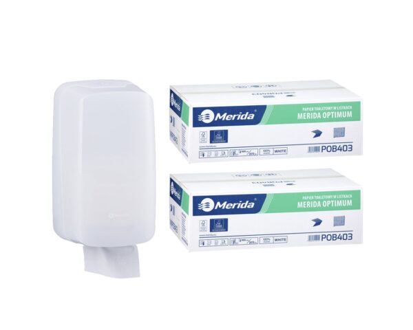 Pojemnik na papier toaletowy w listkach MERIDA HARMONY za 1 zł netto przy zakupie 2 kartonów papierów toaletowych MERIDA OPTIMUM POB403 (18 000 listków)
