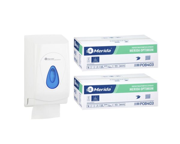 Pojemnik na papier toaletowy w listkach MERIDA TOP za 1 zł netto przy zakupie 2 kartonów papierów toaletowych MERIDA OPTIMUM POB403 (18 000 listków)