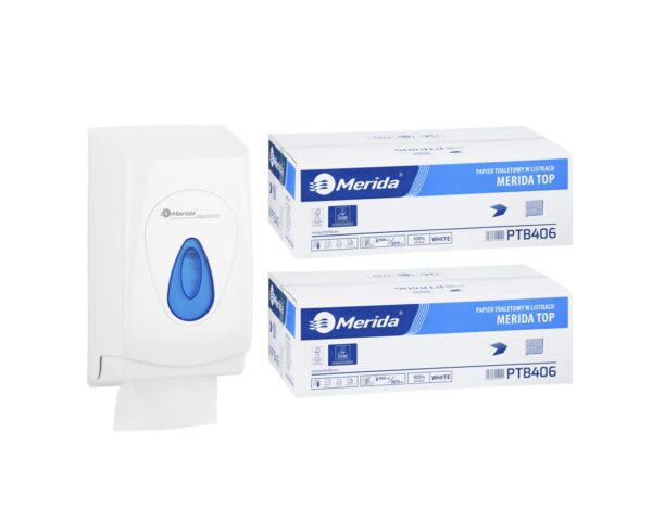Pojemnik na papier toaletowy w listkach MERIDA TOP za 1 zł netto przy zakupie 2 kartonów papierów toaletowych MERIDA TOP PTB406 (18 000 listków)