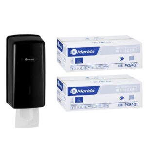 Pojemnik na papier toaletowy w listkach MERIDA ONE za 1 zł netto przy zakupie 2 kartonów papierów toaletowych MERIDA CLASSIC PKB401 (18 000 listków)