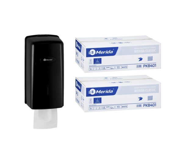 Pojemnik na papier toaletowy w listkach MERIDA ONE za 1 zł netto przy zakupie 2 kartonów papierów toaletowych MERIDA CLASSIC PKB401 (18 000 listków) Pojemnik na papier toaletowy w listkach MERIDA ONE za 1 zł netto przy zakupie 2 kartonów papierów toaletowych MERIDA CLASSIC PKB401 (18 000 listków)