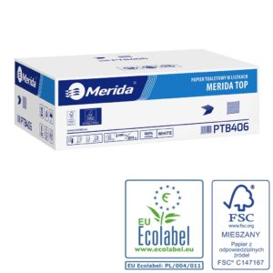 Pojemnik na papier toaletowy w listkach MERIDA ONE za 1 zł netto przy zakupie 2 kartonów papierów toaletowych MERIDA TOP PTB406 (18 000 listków)