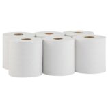 Ręczniki papierowe w roli MERIDA ECONOMY CENTER PULL MINI, białe, średnica 17 cm, długość 210 m, jednowarstwowe, zgrzewka 6 rolek, ECOLABEL