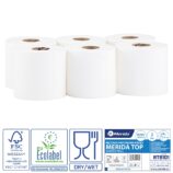 Ręczniki papierowe w roli MERIDA TOP MAXI, białe, średnica 19 cm, długość 158 m, dwuwarstwowe, zgrzewka 6 rolek, ECOLABEL