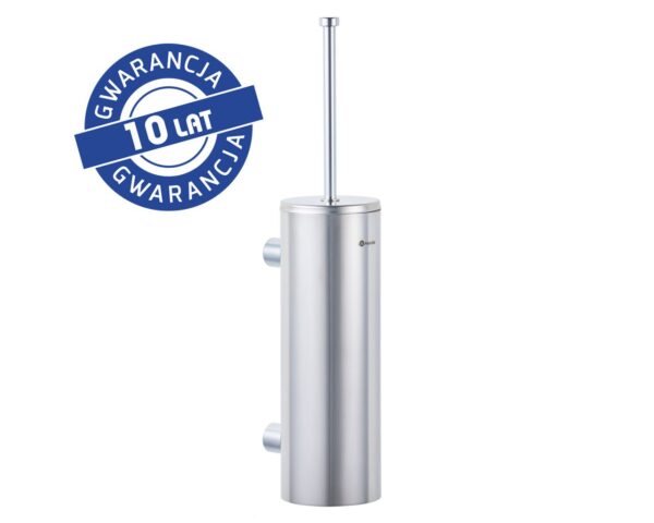 Szczotka do WC z uchwytem mocowanym do ściany, tuba z przykrywką, stal polerowana Szczotka do WC z uchwytem mocowanym do ściany, tuba z przykrywką, stal polerowana