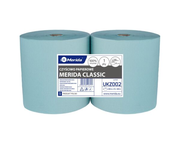 Czyściwo papierowe MERIDA CLASSIC 28, długość 400 m, jednowarstwowe, ZIELONE, zgrzewka 2 szt.