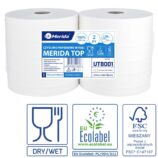 Czyściwo papierowe MERIDA TOP 28, długość 410 m, dwuwarstwowe, BIAŁE, zgrzewka 2 sztuki, ECOLABEL