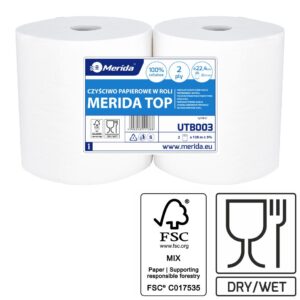 Czyściwo papierowe MERIDA TOP 22.5, długość 137,5 m, dwuwarstwowe, BIAŁE, zgrzewka 2 sztuki