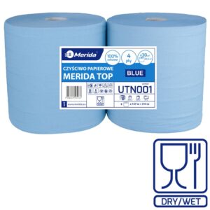 Czyściwo papierowe MERIDA TOP 30, długość 157 m, czterowarstwowe, NIEBIESKIE, zgrzewka 2 sztuki