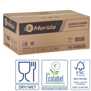 Ręczniki papierowe MERIDA ECONOMY, białe, jednowarstwowe, 4000 szt., ECOLABEL