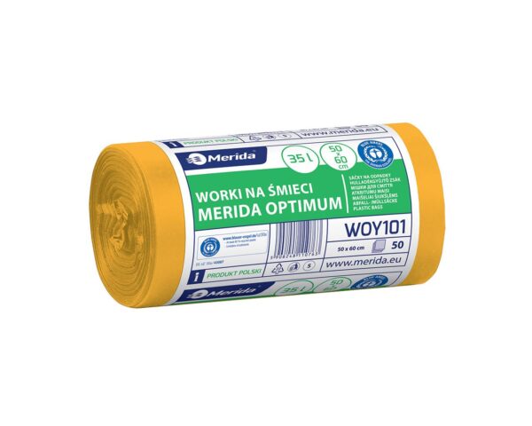 Worki na śmieci MERIDA OPTIMUM, 50 x 60 cm, pojemność 35 l, rolka 50 szt., ŻÓŁTE, HDPE/LDPE Worki na śmieci MERIDA OPTIMUM, 50 x 60 cm, pojemność 35 l, rolka 50 szt., ŻÓŁTE, HDPE/LDPE