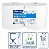 Czyściwo papierowe MERIDA TOP 24, długość 300 m, dwuwarstwowe, BIAŁE, zgrzewka 2 sztuki, ECOLABEL