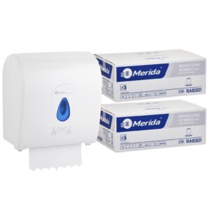 Mechaniczny podajnik ręczników MERIDA TOP niebieski za 100 zł netto przy zakupie 2 kartonów ręczników MERIDA CLASSIC AUTOMATIC RAB301 (12 x 250 m = 3 000 m, 12 500 listków)