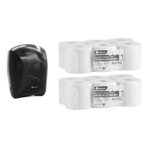 Pojemnik na ręczniki w roli CENTER PULL czarny za 75 zł netto przy zakupie 2 opakowań ręczników w roli MERIDA ECONOMY MINI REB702 (12 x 210 m = 2520 m)